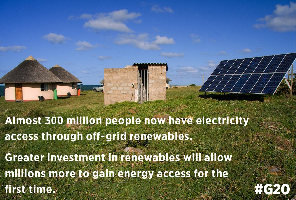IRENA's tweet image. Renewable energy offers the prospect of safe, affordable power to 1.1 billion people living without electricity #G20 bit.ly/2tG5xTb