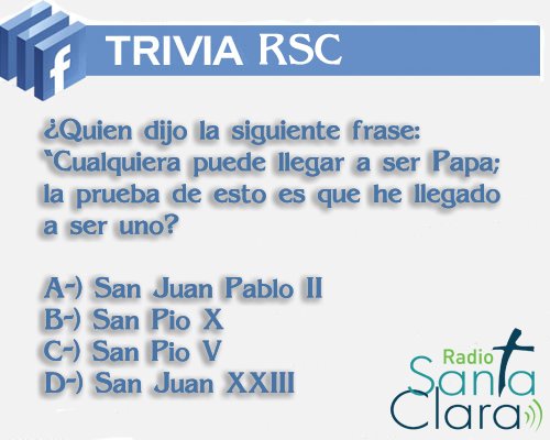 SantaTemporal's tweet photo. Esta es la trivia RSC de hoy Martes. La respuesta se dará en noticias Santa Clara mañana Miercoles a las 11 AM #LaEmisoraDeLaBuenaNoticia https://t.co/v5lEGCiuo3