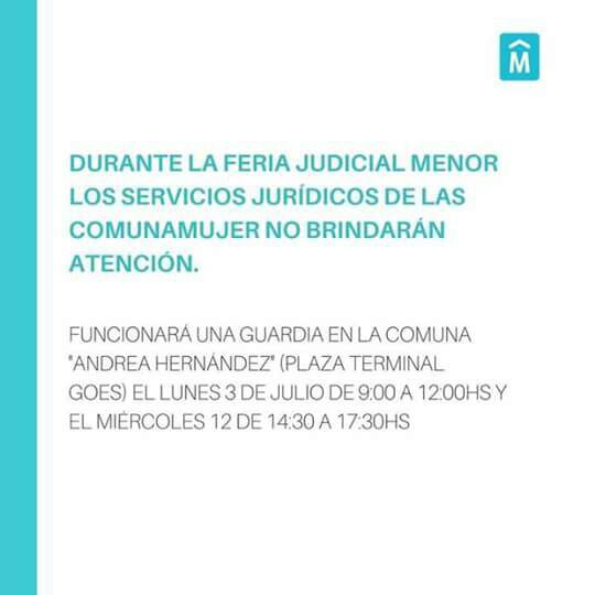 ¡¡Atención Mujeres!! Si necesitan asesoramiento jurídico en casos de VBG tengan en cuenta que la comuna mujer que está de guardia es esta: