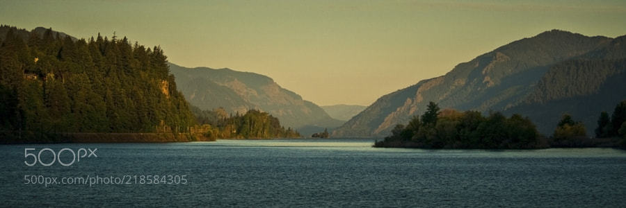 Looking down the Columbia by JimHardy ... Morning light gradually washing down the length of the Columbia River Gorge - better on black