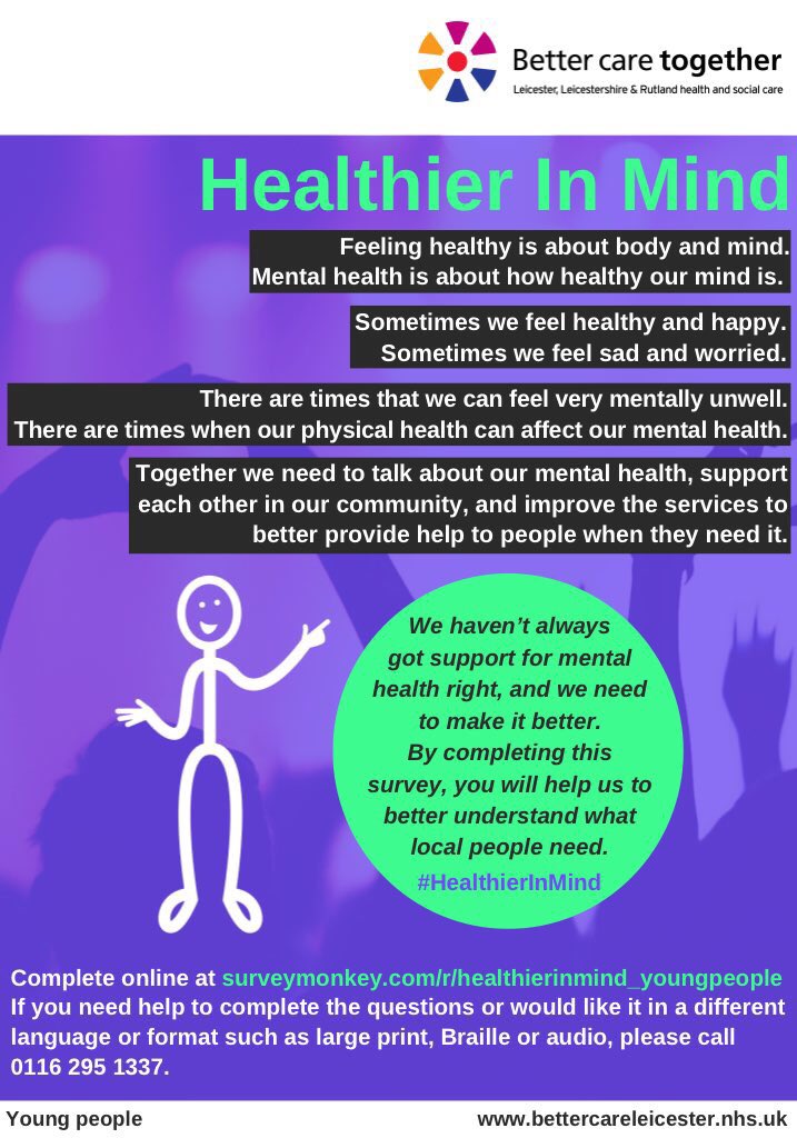 We all have #mentalhealth but do we get the right support when we need it? Join our #HealthierInMind conversation bettercareleicester.nhs.uk/EasysiteWeb/ge…