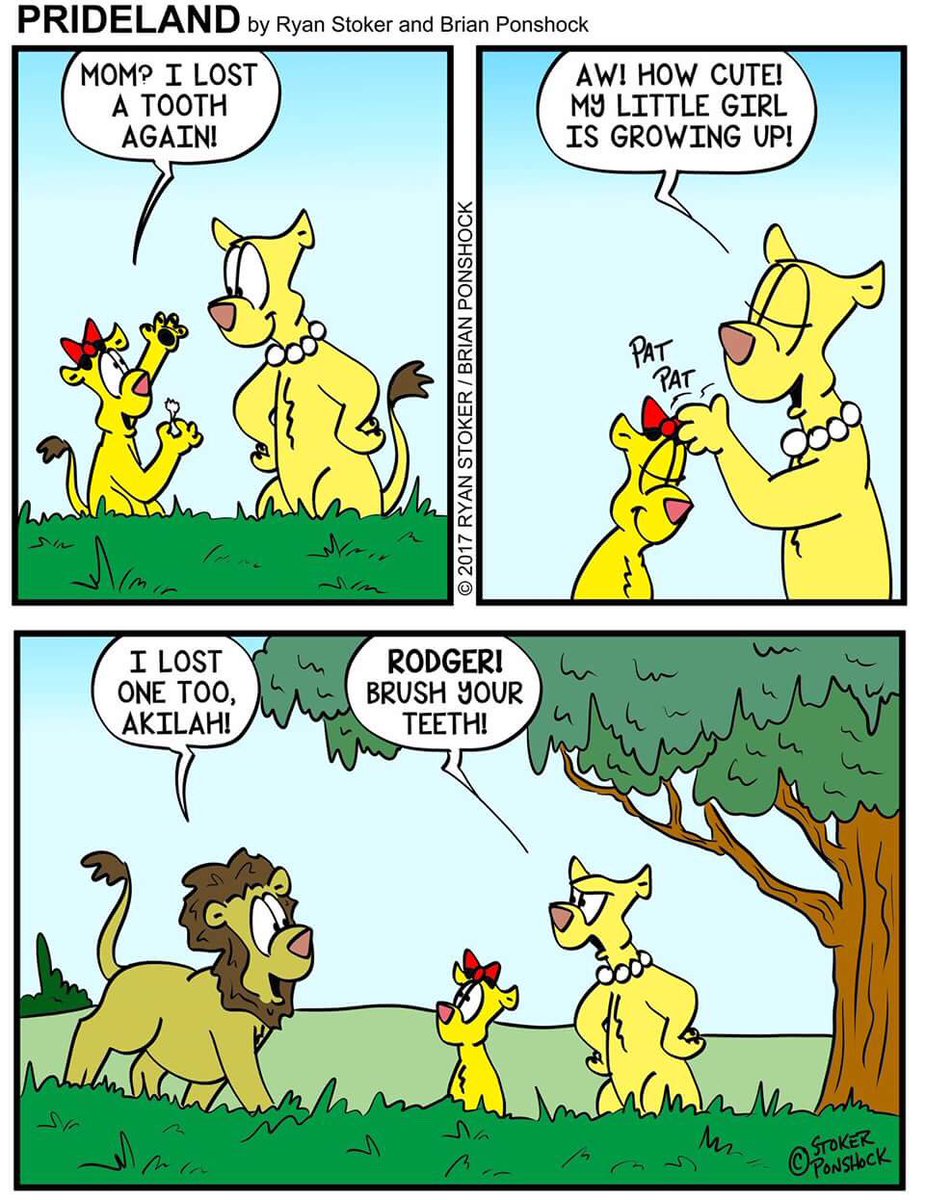 stokerponshock's tweet photo. #Keely lost a #tooth! And so did #Rodger! #growingup #kids #cute #dental #webcomic #cartoon #lions #Prideland #funny #comic https://t.co/ew6otU28jF
