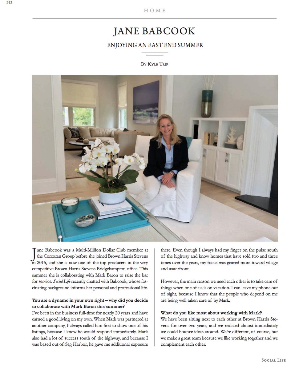 bhshamptons's tweet photo. @janebabcook  talks with @SocialLifeMag in the July issue about enjoying the summer in the Hamptons. #bhshamptons @Established1873 #hamptons https://t.co/7SX8MWtEoY