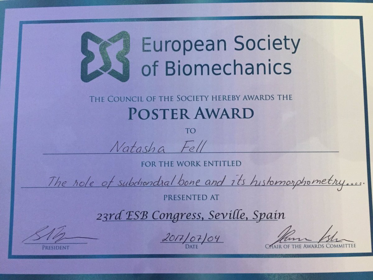 SIDUoBS14's tweet photo. Congratulations @natashalafell for the poster award!!! @ESBiomech @UoB_BioEng @eps_unibham https://t.co/0GOkI5rQYx