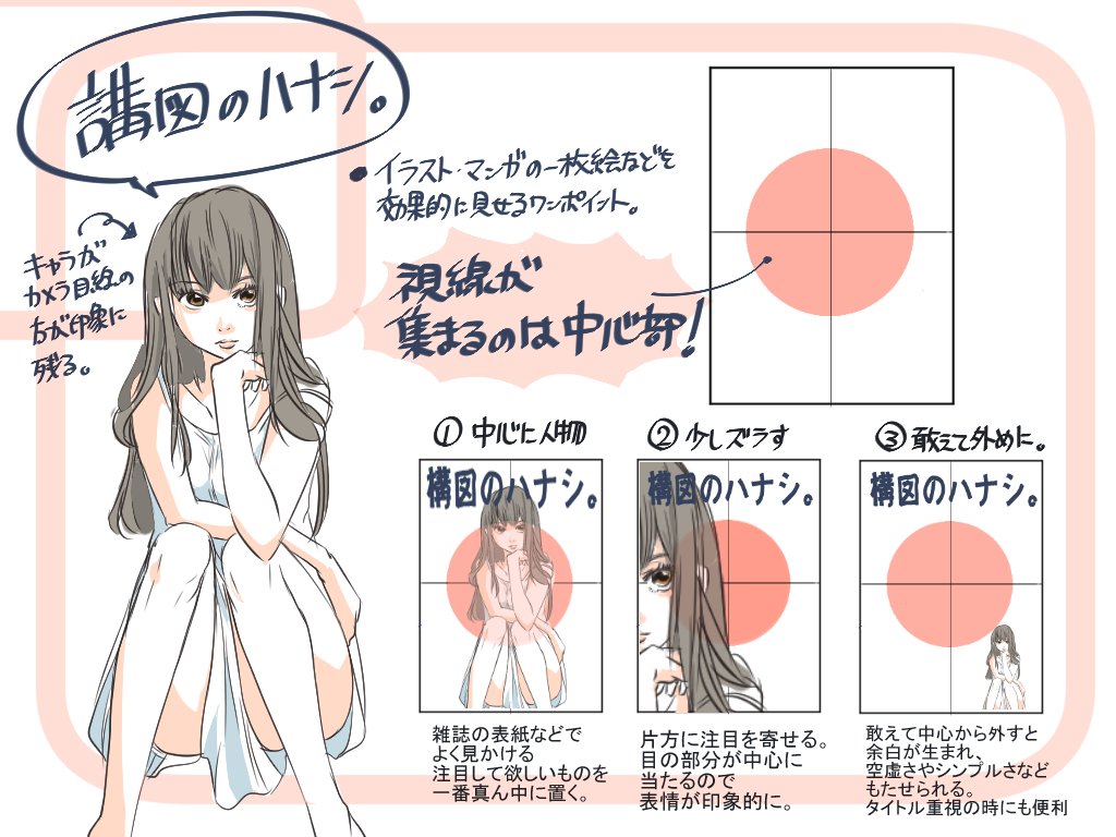 プロ監修 イラスト講座 Twitterissa 一枚絵の構図 シチュエーションに応じて 構図を考えましょう 場合によってはあえてハズす事も効果的です