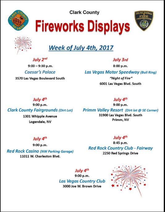 ClarkCountyNV's tweet photo. Five different #4thofJuly #fireworks shows in @ClarkCountyNV depending on your location.  Four to start around 9 P.M. one at 8:45 P.M. https://t.co/bltuw1i625