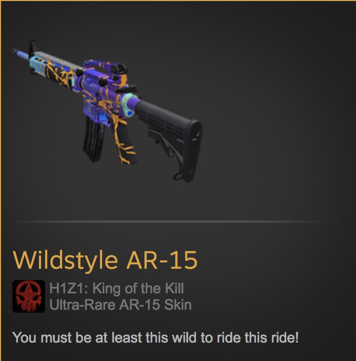 h1z1hunt's tweet photo. Fast Wildstyle AR-15 Giveaway ! 
RT+Tag 2 friends in comments 
Enter our 12 skins giveaway https://t.co/fLGUkJVM5V
Winner will be drawn 6.7 https://t.co/E2LrRlzh3a
