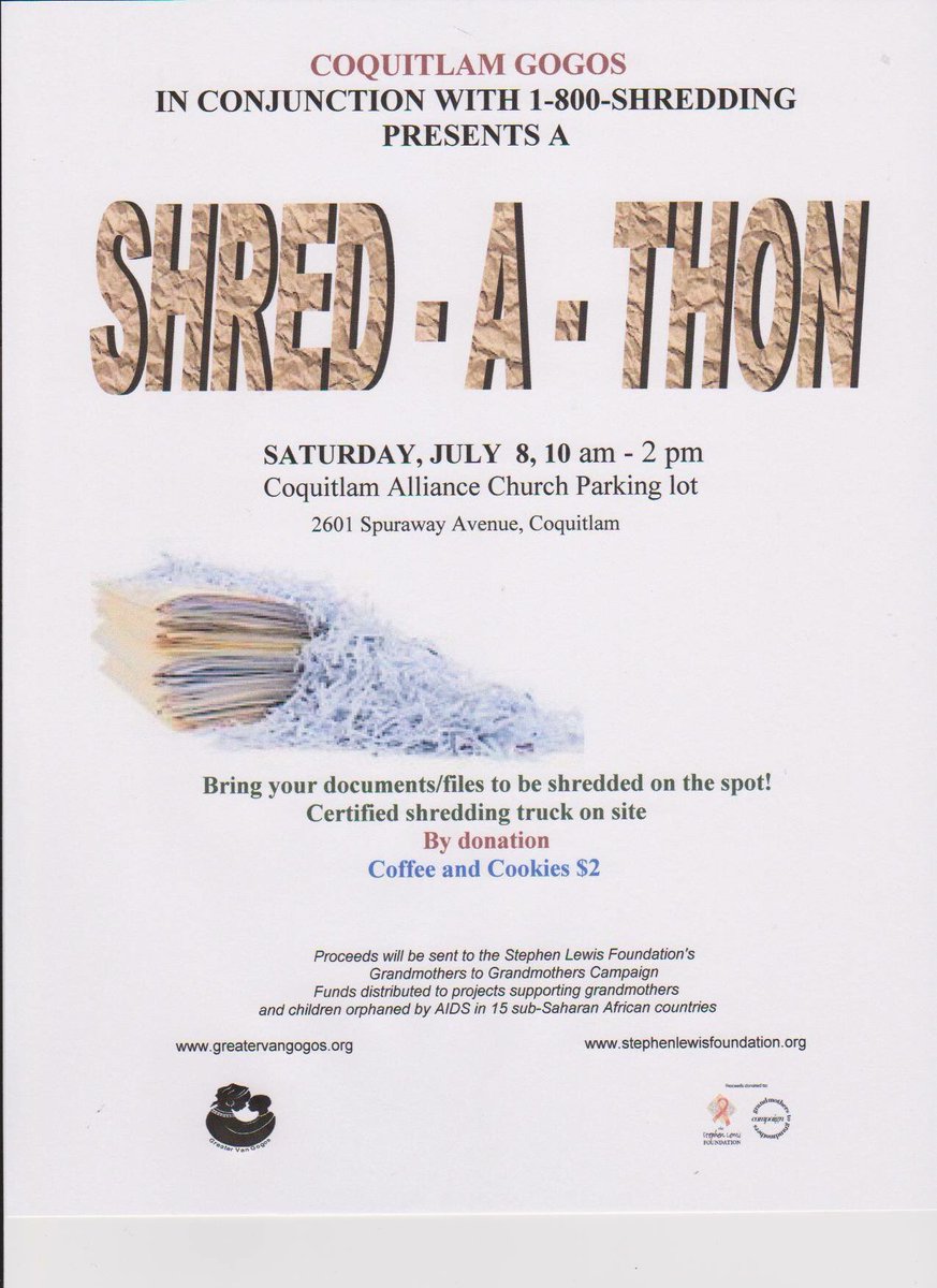 Don't miss the chance to shred your documents and help out a great cause this Saturday, July 8th! #shredevent #coquitlamgogos