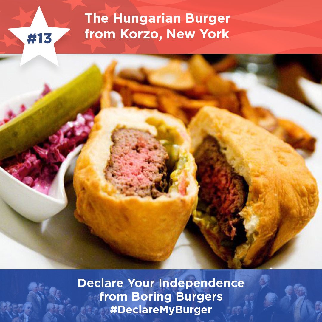 Our #July4th Burger Countdown continues w/ this Hungarian beef bread-stuffed burger topped w/ Edam cheese &amp; bacon. #DeclareMyBurger
