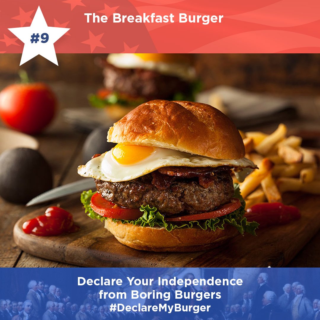 At #9 in our #July4 Burger Countdown: this half-pound beef #burger topped w/ an egg sunny side up. #DeclareMyBurger goo.gl/LW5bah