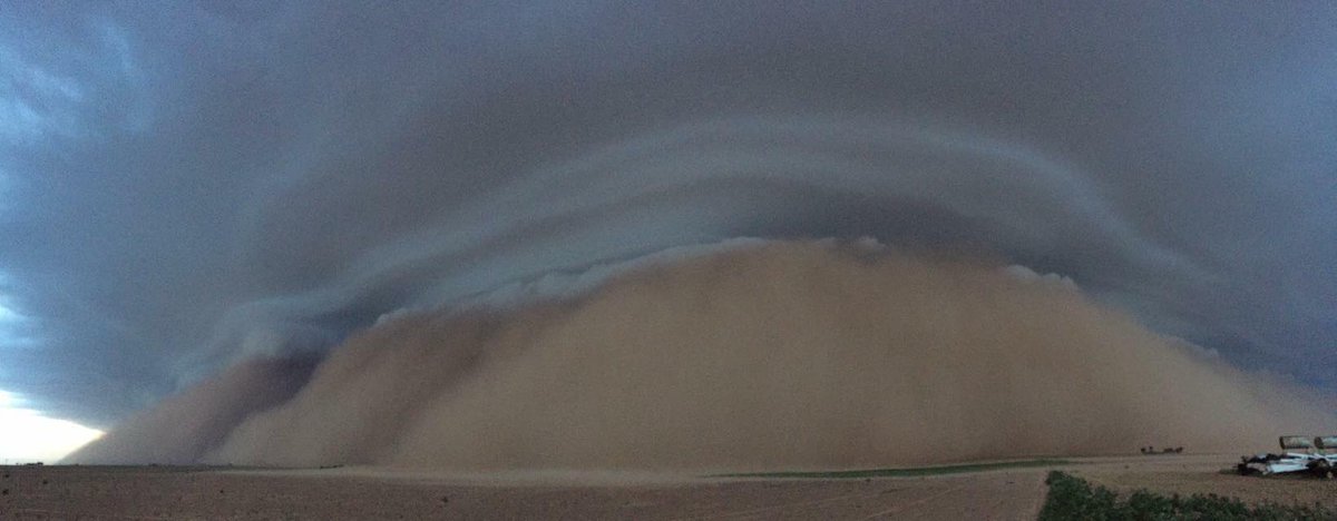 rrobertswxlab's tweet photo. Incredible. Thunderstorm-shelf cloud and an Haboob! Wind gusts to 60 mph. Radar indicated 80 mph. Rain-small hail behind the wind. #severe https://t.co/F3oEhJyFp3
