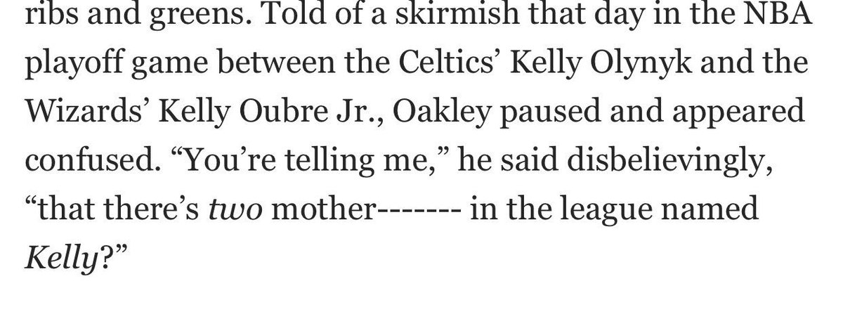 Charles Oakley participated in a Sports Illustrated feature w/ former athletes.He gave this quote. It is peak Oakley
on.si.com/2sDeygj