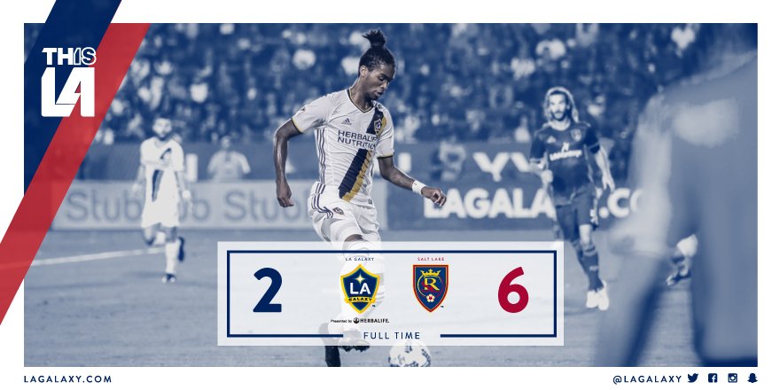 LAGalaxy's tweet photo. FT: #LAGalaxy suffer 6-2 home loss to Real Salt Lake: https://t.co/2KDDNppHi3 #LAvRSL https://t.co/EoFe0YWbYV