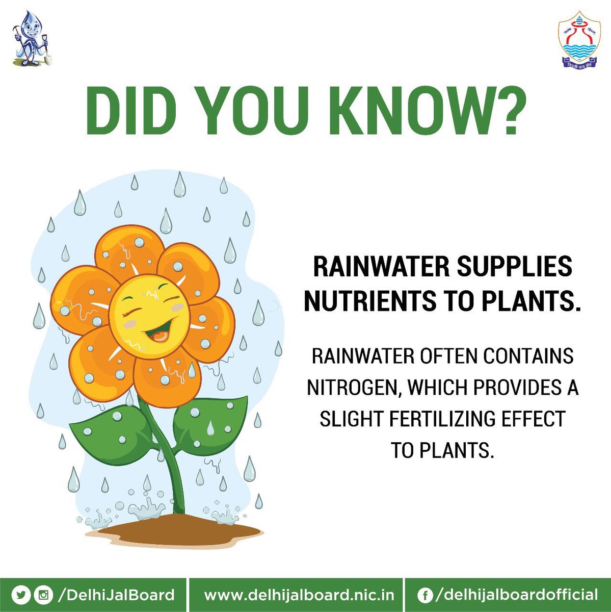 Did you know, Rainwater supplies nutrients to plants? Adopt Rainwater Harvesting and save rainwater!! #DelhiJalBoard #Delhi #monsoon #rains