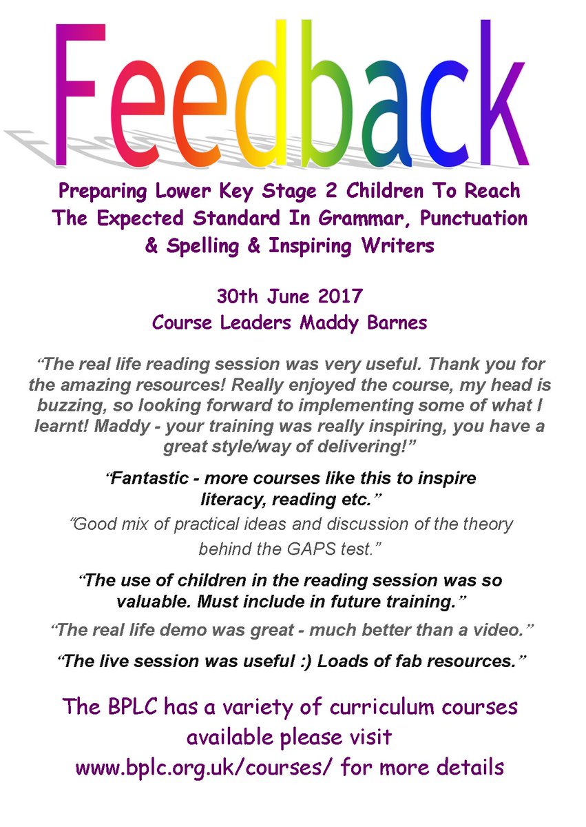 BPLC Schools just love <a href="/MoonMaddy/">Maddy Barnes</a> More excellent feedback for our recent course. Book your place on Monday's course ow.ly/duVC30dlBb6