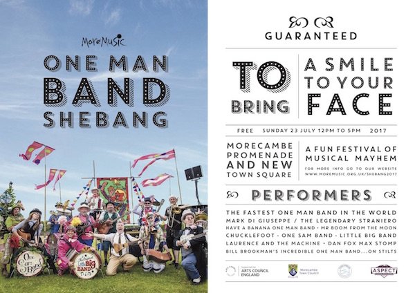 One Man Bands from across the country will converge on Morecambe Prom for a fun free festival of musical mayhem Sunday 23 July, 12pm - 5pm.