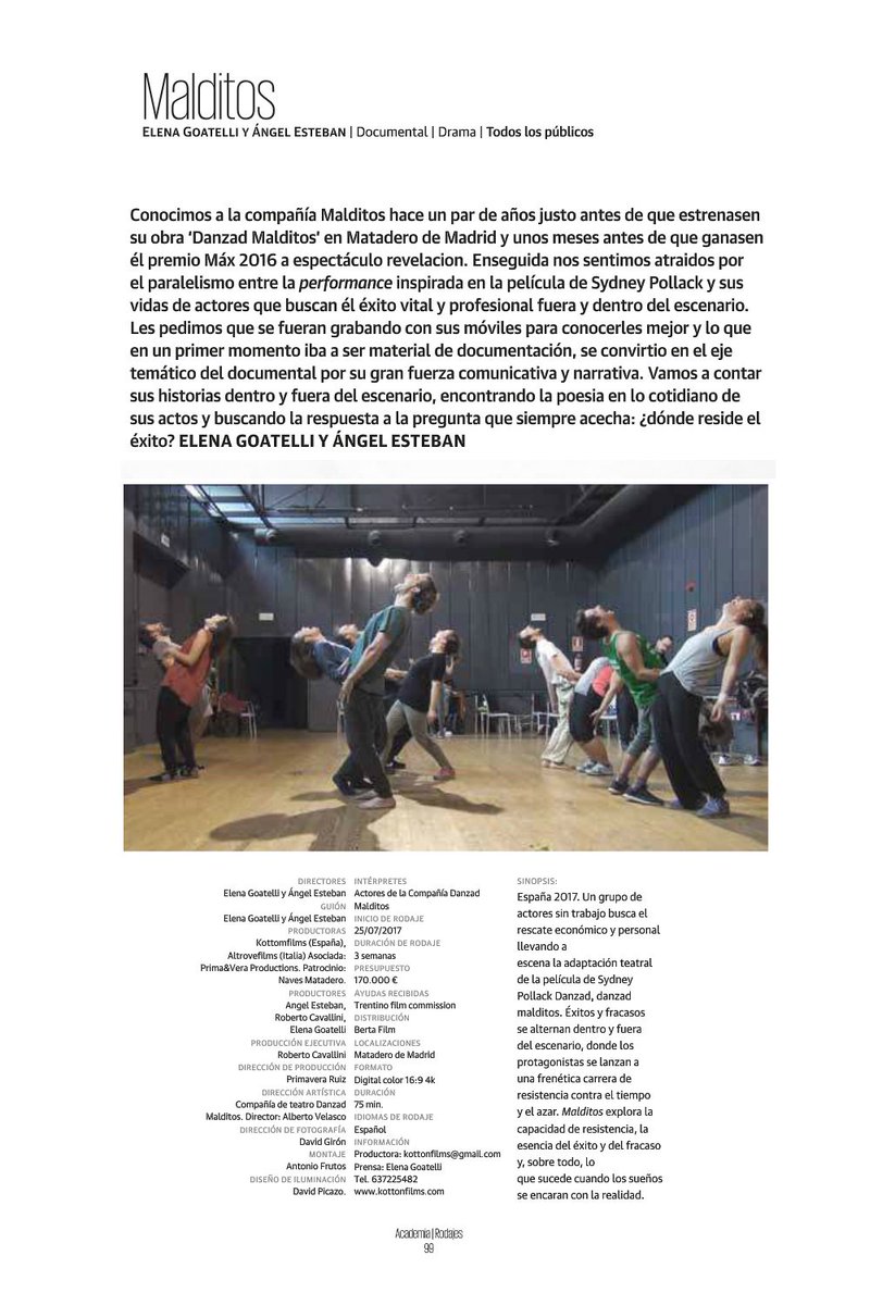 malditoscompani's tweet photo. Documental #MALDITOS en el número de julio de la revista de la @Academiadecine. Este mes se rueda...GO @Kottomfilms!! https://t.co/Z1oM6ARLnt