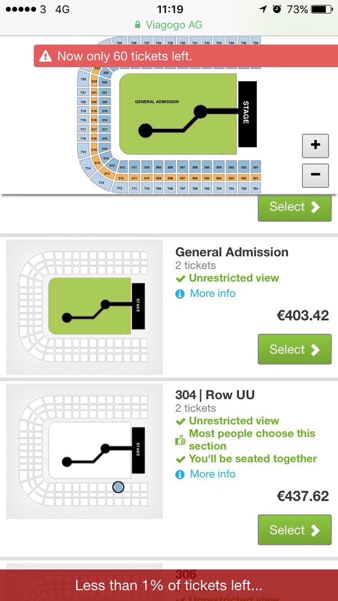 Ronayne_N's tweet photo. @viagogo been told my standing tickets are no longer available yet you're still selling them online #scam https://t.co/hstJ44UQfs