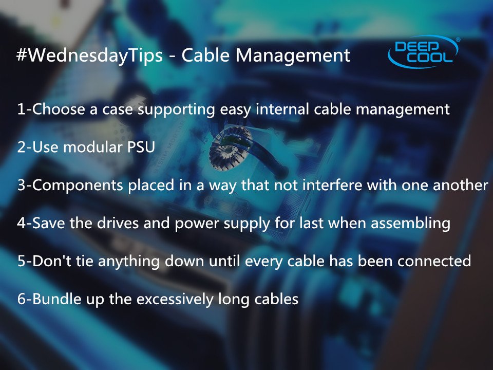 DeepcoolPH's tweet photo. Share with us your cable management tips!
Keep cool and neat!
#WednesdayTips https://t.co/mIVsm9qt81