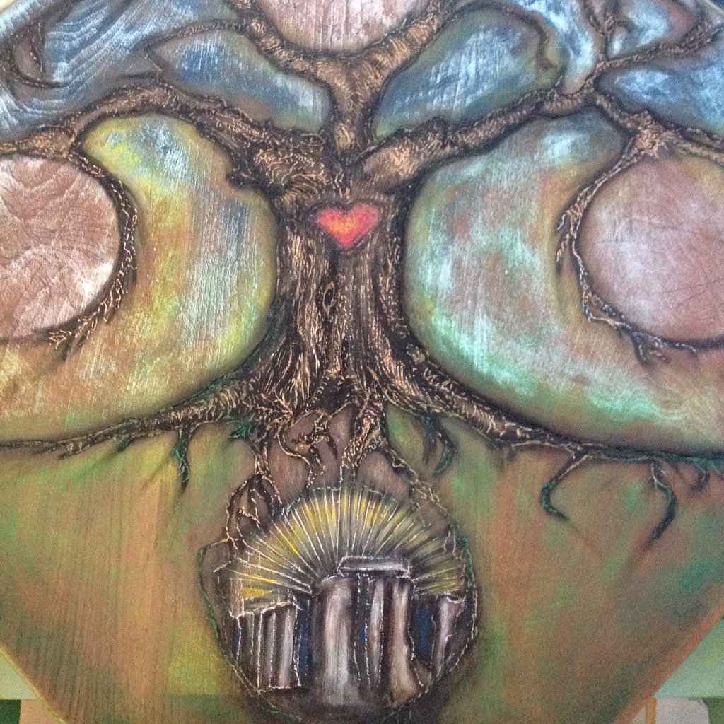 quinn_staci's tweet photo. #woodcarved #painting on #wood #Glastonbury #tree of #life https://t.co/to6N3Ywdll