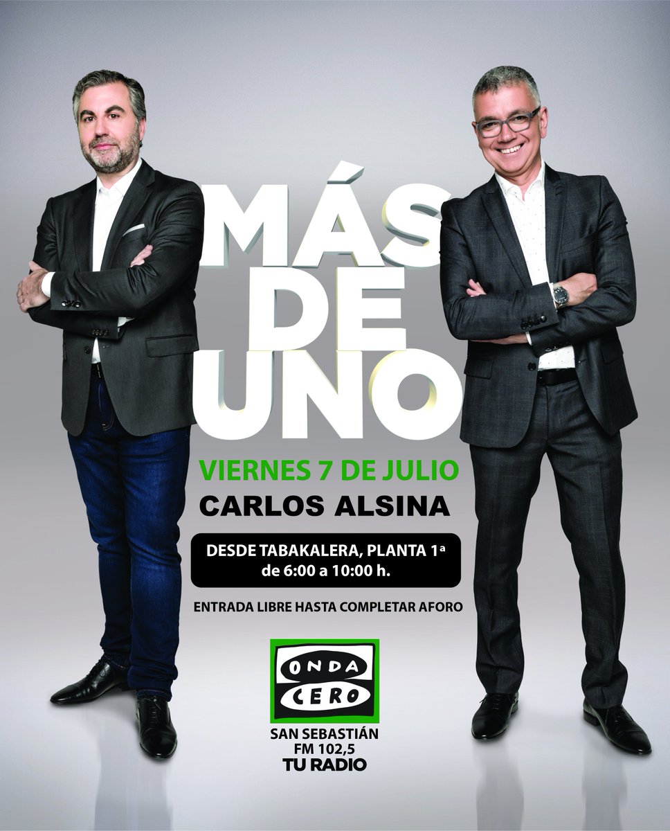 OndaCeroDonosti's tweet photo. En @OndaCeroDonosti te invitamos a que vengas el viernes a ver a @carlos__alsina en @tabakalera desde las 6 am. Ponemos el desayuno!!! https://t.co/LycJQIzdqN