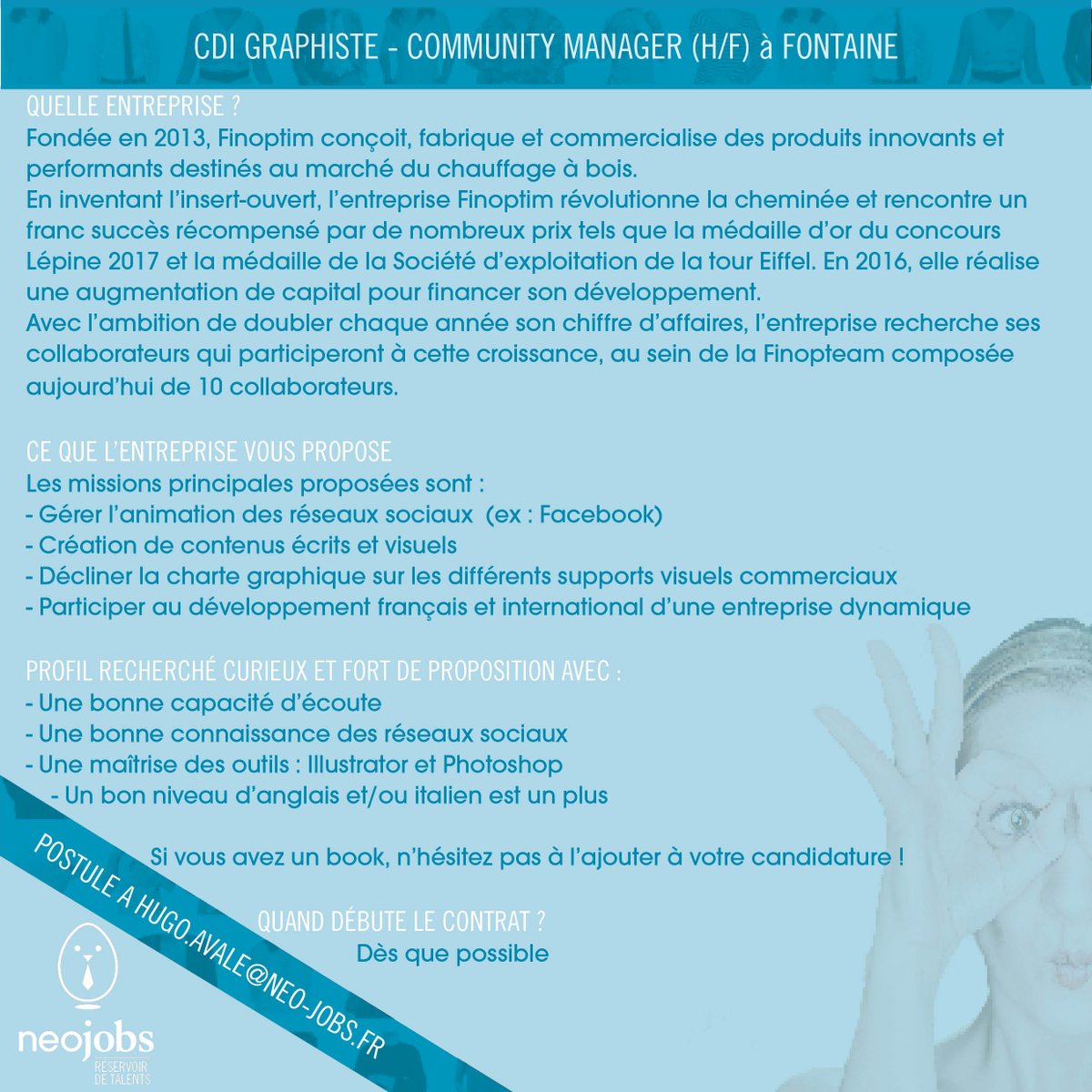 Finoptim, une belle entreprise iséroise, recherche un Graphiste-Community Manager en CDI (H/F). Postulez :)