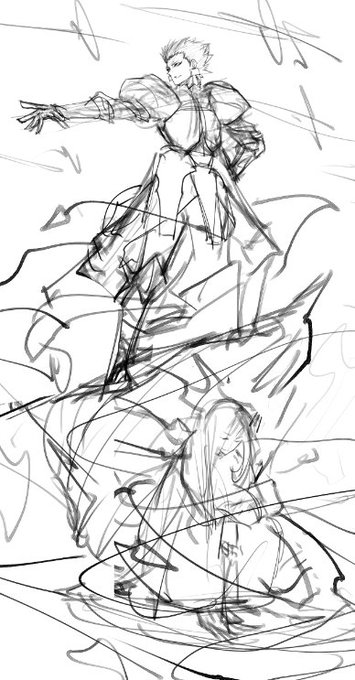 ギルガメッシュとエルキドゥのラフ画こうなりました 