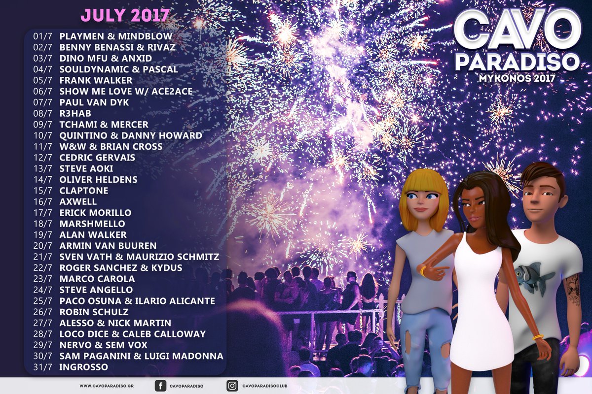Cavo_Paradiso's tweet photo. July is here! Who are you looking forward to seeing this month? #CavoParadiso2017 https://t.co/hhVLG2S0LS
