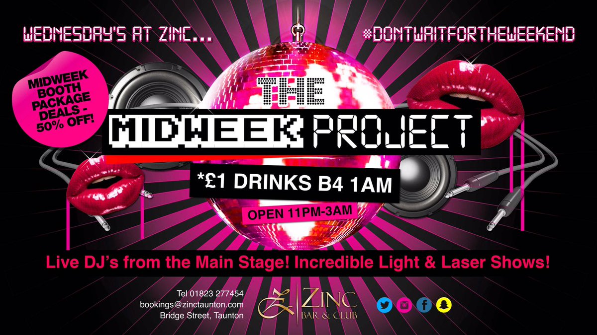 ZINCTAUNTON's tweet photo. 🤩 Tonight 🤩#getyourdancingshoeson @ZINCTAUNTON THE MIDWEEK PROJECT #dontwaitfortheweekend #onepounddrinks #guestlist #geturzincon #midweek https://t.co/rYU9fF0Ubk