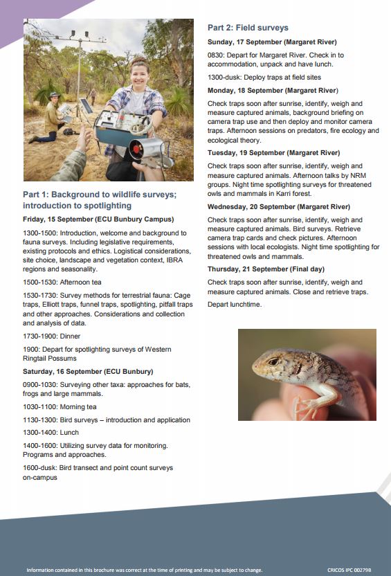 SWSCouncil's tweet image. Great short course coming up at ECU in Bunbury in September for those keen on learning Techniques in Wildlife Conservation