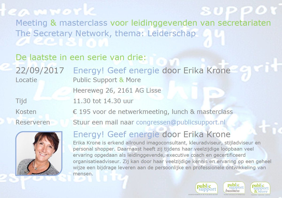 Nog 2 plaatsen beschikbaar op 22/09. Mail naar congressen@publicsupport.nl en geef je op voor de Meeting&amp;Masterclass voor leidinggevenden!