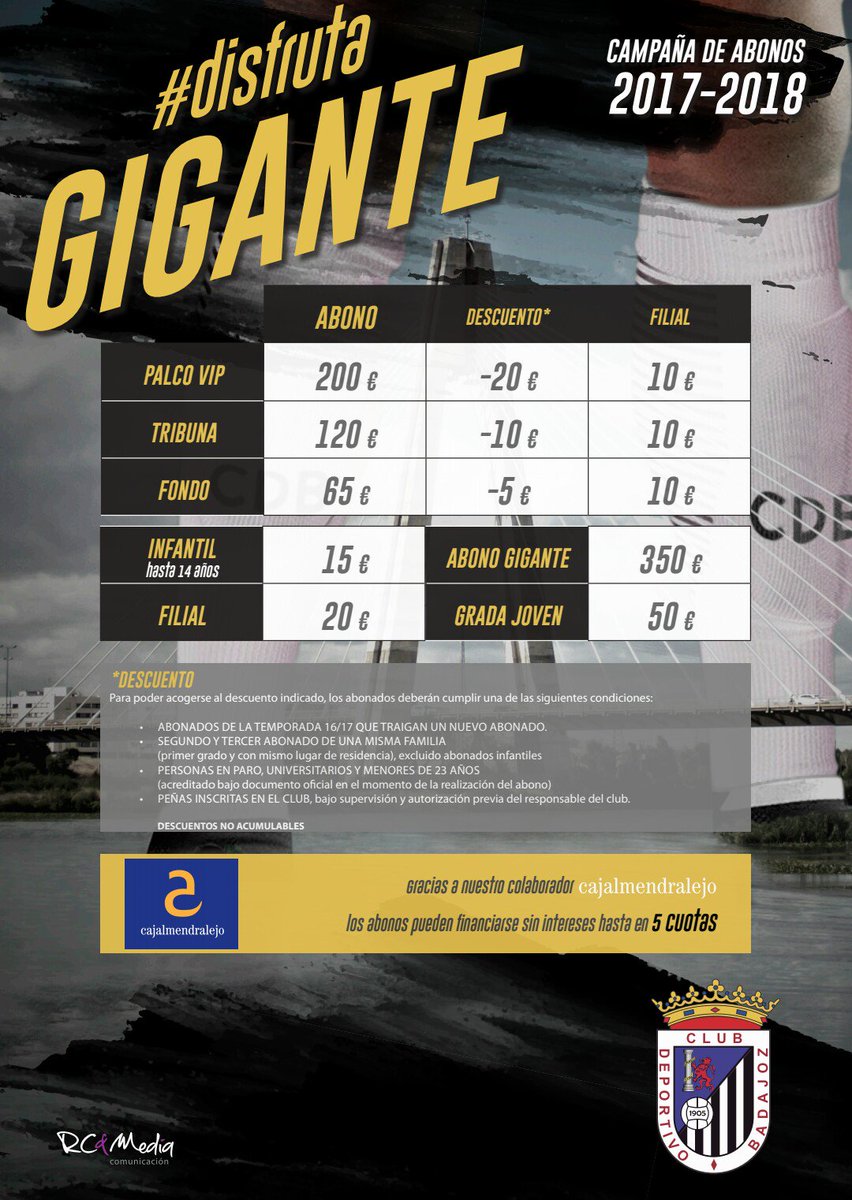 OFICIAL | Precios campaña de abonos 2017/2018 Abónate al equipo de tu ciudad. #JuntosMásFuertes #DisfrutaGigante