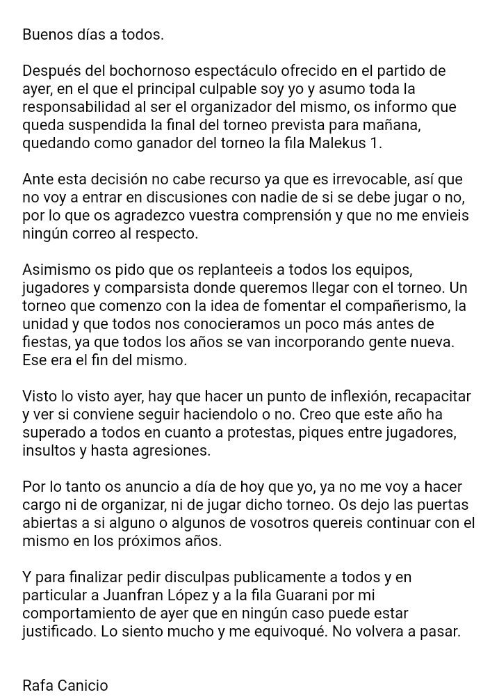 filaguarani's tweet photo. Tal y como dice Rafa. Tanto la @filaguarani  como la @FilaLukaku decidimos ayer que no disputaremos los penaltis que nos quedaban. https://t.co/I4aJWc0PUY