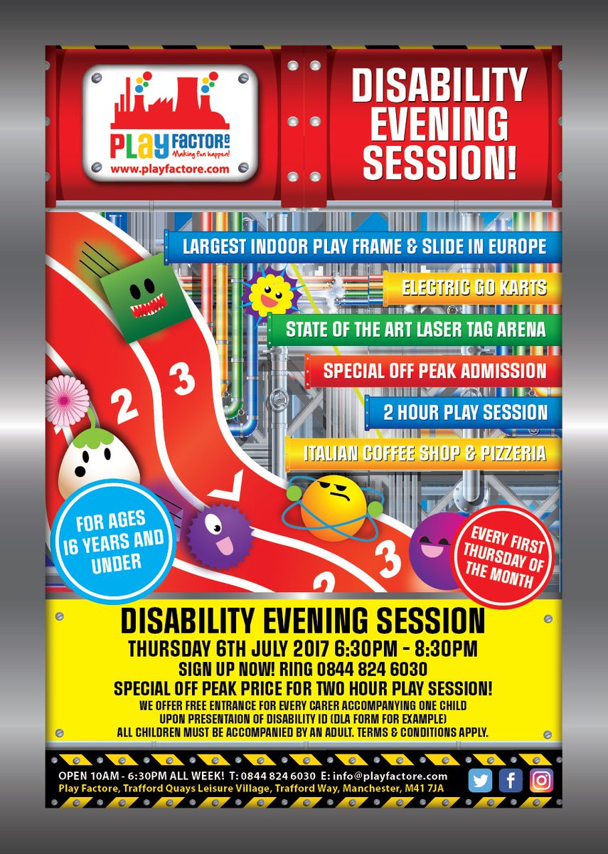 PlayFactoreUK's tweet photo. Join team @PlayFactoreUK for our next #disability session 6/7/17 6.30-8.30pm! RT + Tag your friends, it's set to be a fun filled evening! 😀 https://t.co/nCRLSf6Sk2