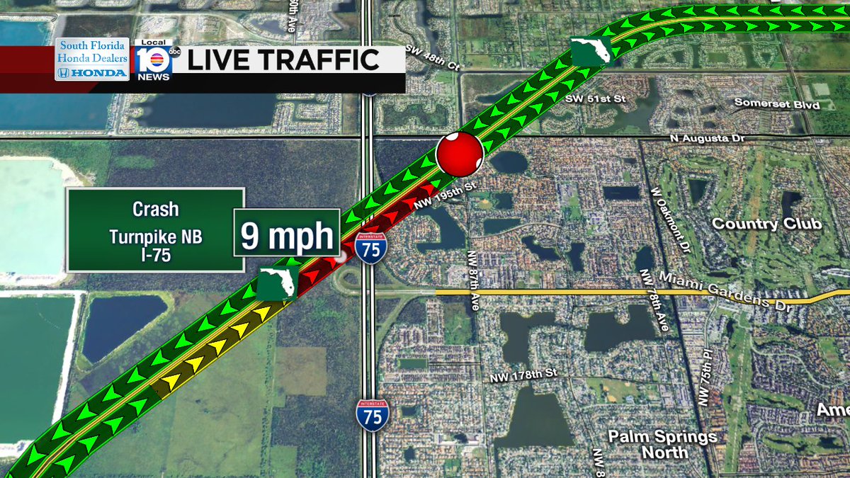 Crash on Turnpike NB at I-75 #traffic https://t.co/v8l12RQ070