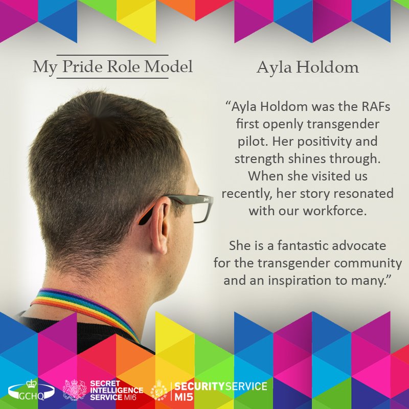 GCHQ's tweet photo. To celebrate #LondonPride we've teamed up with our colleagues at #MI5 and #MI6 to choose our #PrideRoleModels. Thanks @AylaHoldom https://t.co/NWqE1gmxkp