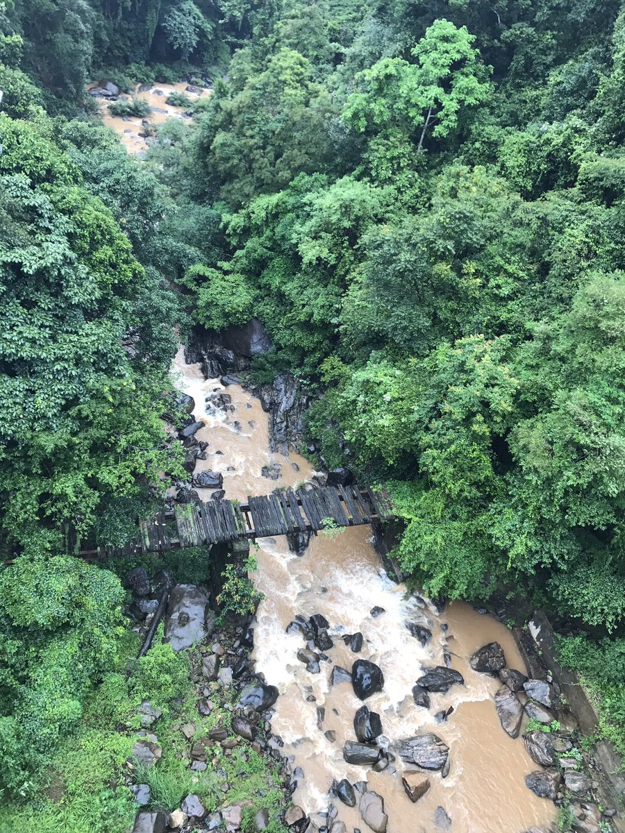 TravelOra's tweet photo. A Fragile bridge cross a Furious river - Typical rainy scenes #travelora #travel #iphone7plus #sakleshpur #karnataka #india #rainyseason https://t.co/lEkbIQeFpD
