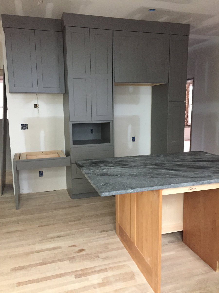 ChelseaBenay's tweet photo. This #contemporarycraftsman Kitchen is coming together! Next to be installed #walnutwood tops to tie it all together. https://t.co/75I2fRlePU
