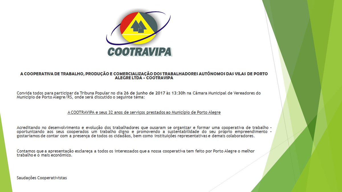 cootravipa's tweet photo. Segunda-feira vamos estar na Tribuna Popular da @camarapoa_rs às 13h30 para lembrar à cidade quem é a Cootravipa e o quanto já vez por POA! https://t.co/8P3dQk13WK