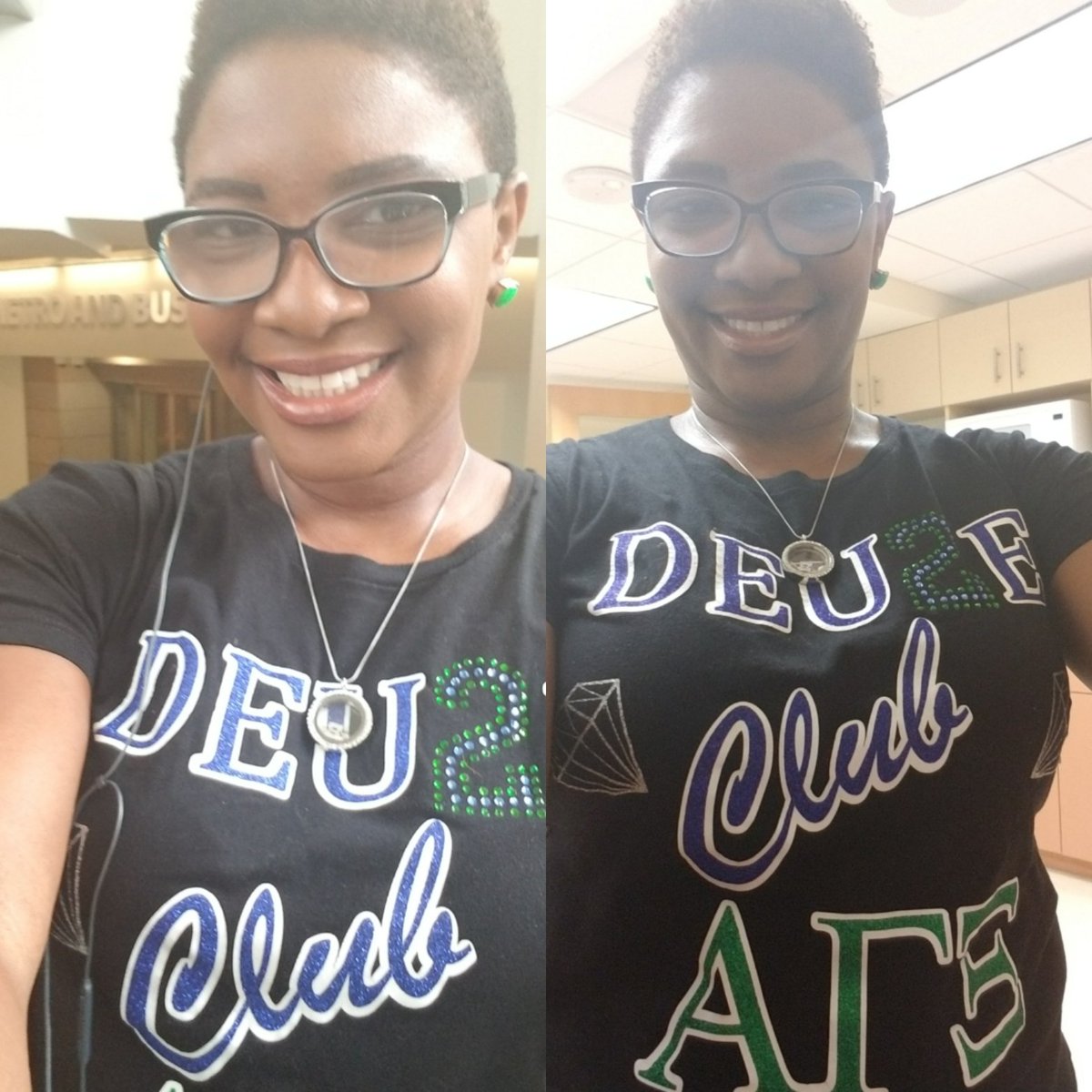 mzkd_on_purpose's tweet photo. Jean Friday at work today!!! Decided to represent AGXI Deuce Squad!! #webleedblueandgreen #agxi #diamondlife #veteran #sororitylife 💚💙💚💙 https://t.co/JDkJ8r6bc8