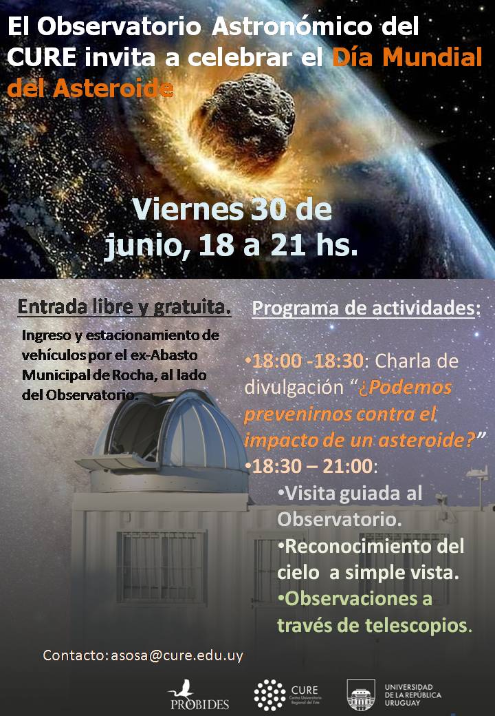Día Mundial del Asteroide. 
 CURE invita a actividades en el observatorio Astronómico.