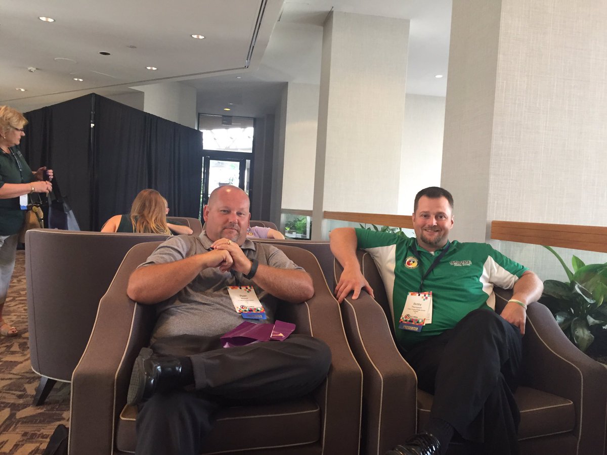 SmithTravisK12's tweet photo. #IndianaSTW Principals @RyanNickoli & @lthomps1 catching up during a break at #SchoolsToWatch https://t.co/G1ARKSIqvd