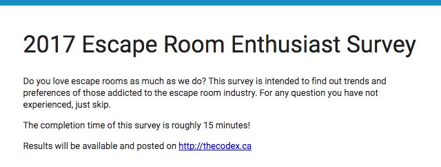 Allo! The 2017 #EscapeRoom Enthusiast survey is out! Please take and share! docs.google.com/forms/d/e/1FAI…