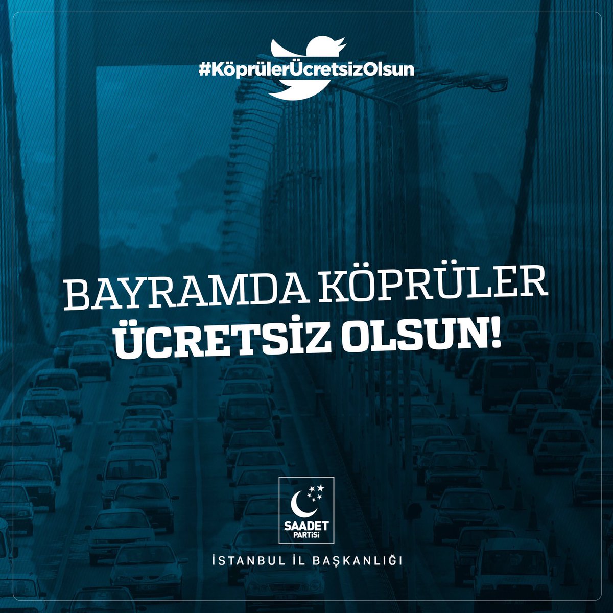 SaadetIstanbul's tweet photo. Sadece iki köprü değil, tüm köprüler ücretsiz olsun.

#KöprülerÜcretsizOlsun https://t.co/WodZkrXOq9