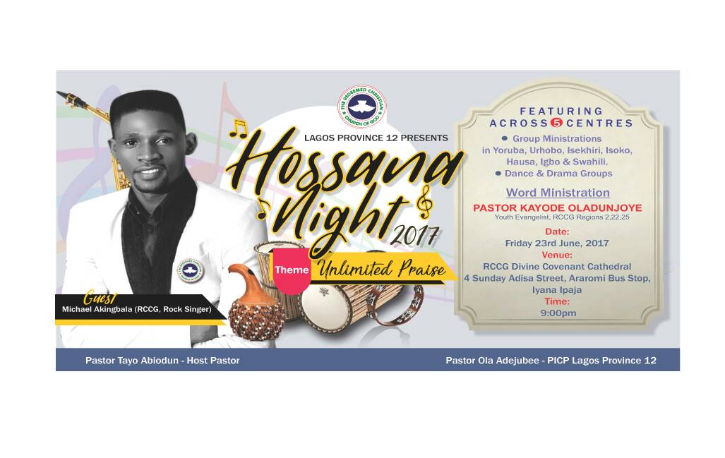 officialrccgdc's tweet photo. Join us tonight at any of our 5 centres for another night of unlimited praise. God bless you as you join us in praising Him.
#HossanaNight https://t.co/ReQJGamC5Y