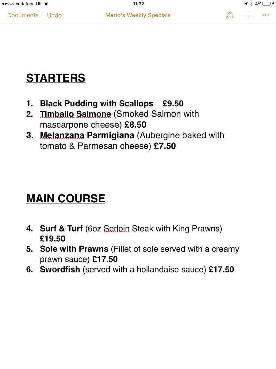 #weekend #Specials #Marios #restaurant #rossendale