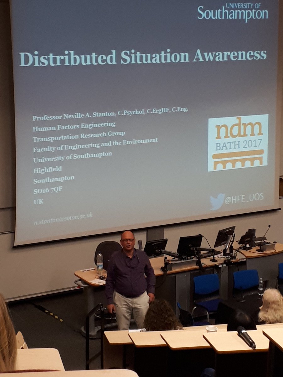 HFE_UoS's tweet photo. @nevilleastanton giving the final talk of #ndm13 about Distributed Situation Awareness #hfe https://t.co/jp9uplbfh1