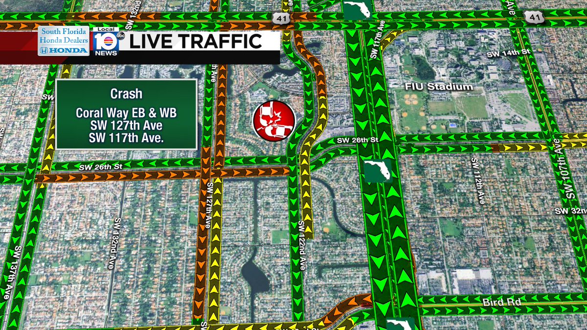 CRASH: Coral Way EB & WB lanes are closed from SW 127th Ave to SW 117th Ave as crews work to remove a light pole. https://t.co/0pMm7Z1X4Z