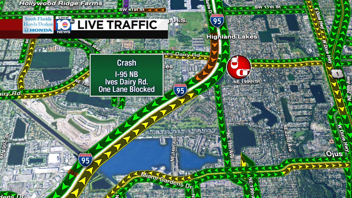 CRASH: I-95 NB & Ives Dairy Rd. One lane is blocked. Expect delays. #TRAFFIC https://t.co/hy2TYqE1zj