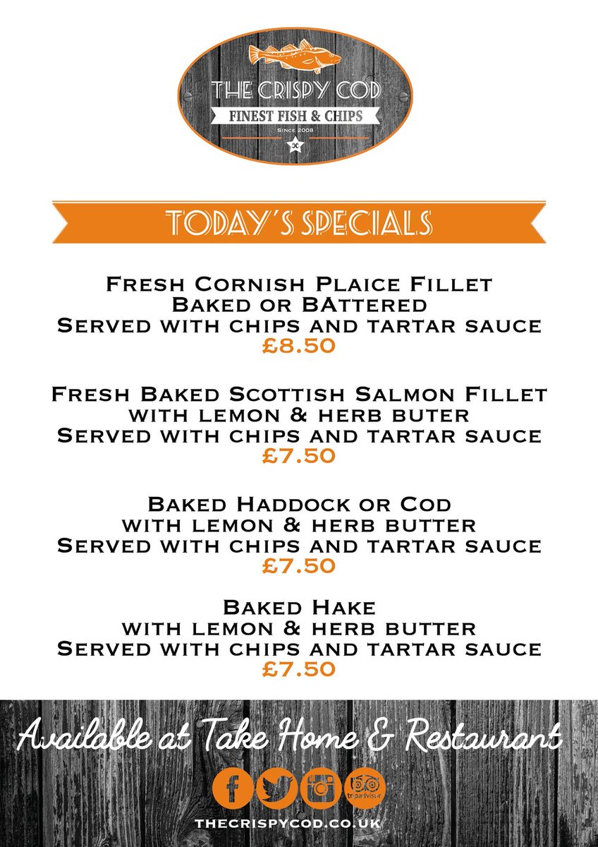 Thecrispycod's tweet photo. Did you see the new specials?! Why not treat yourself this lunch time! #thecrispycod https://t.co/5rB15tevSY